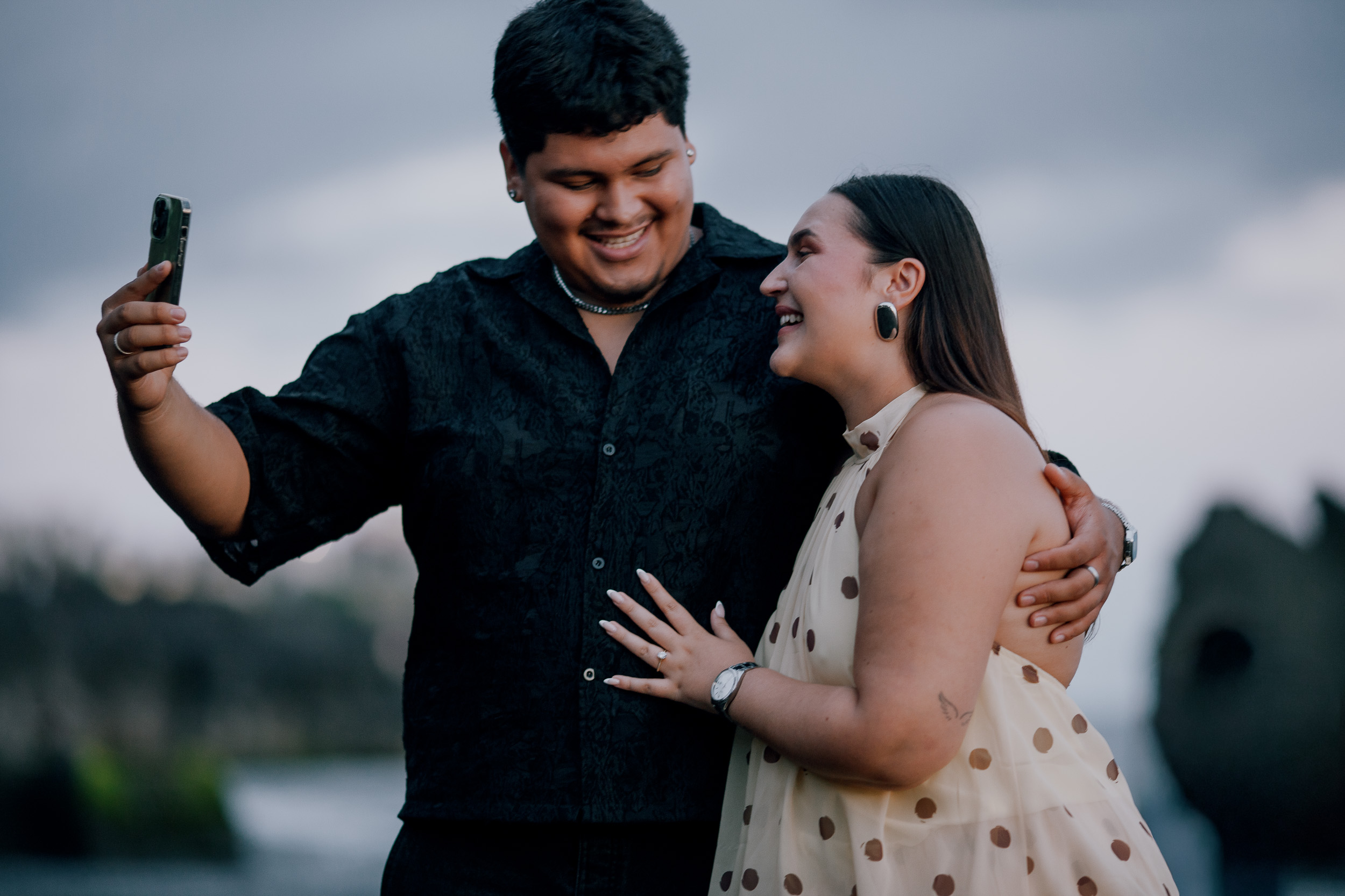 Selfie together on the beach right after she said yes, Praia Formosa, Madeira