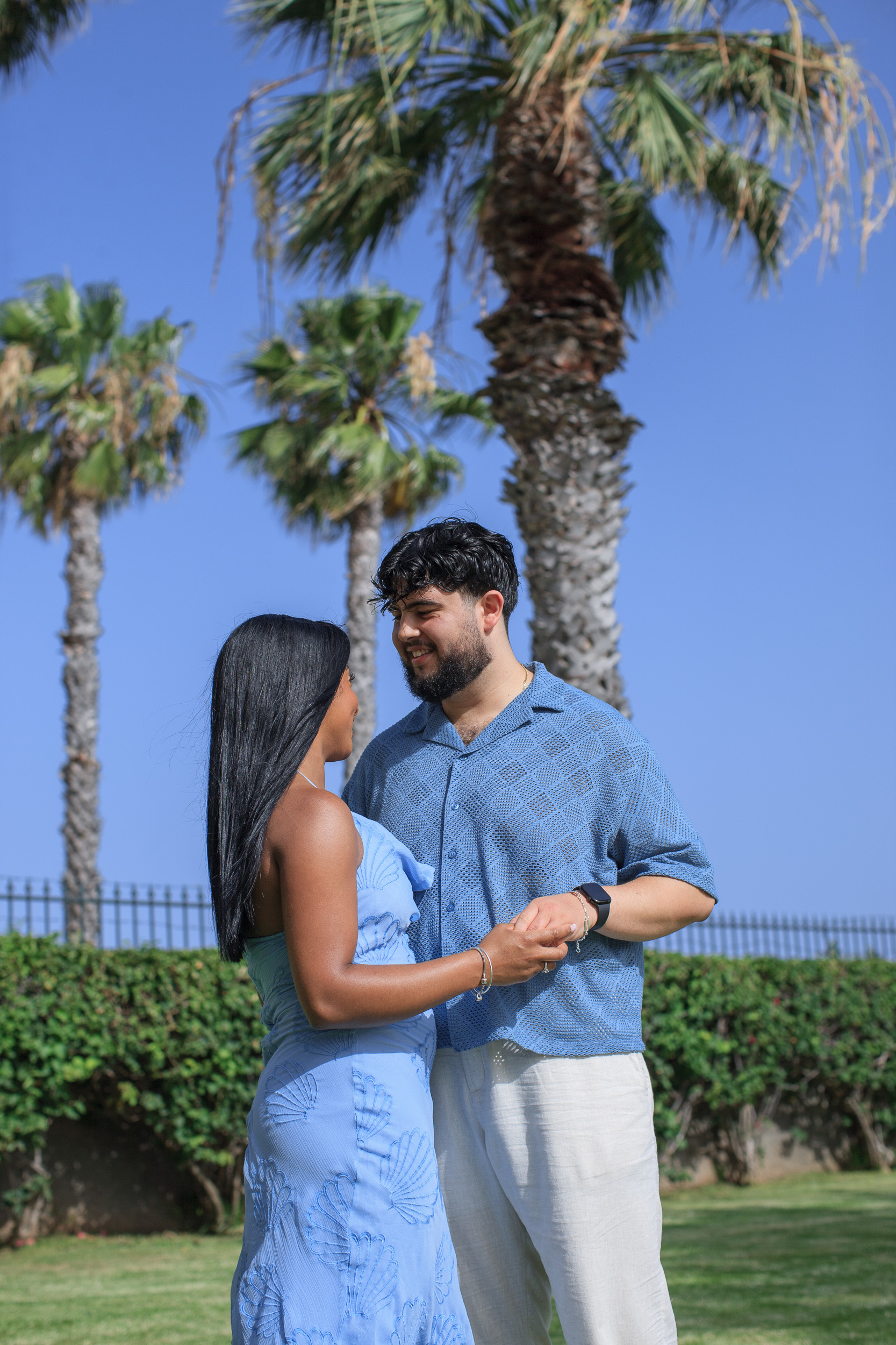 Face to face under the palms moments before the proposal, Funchal, Madeira