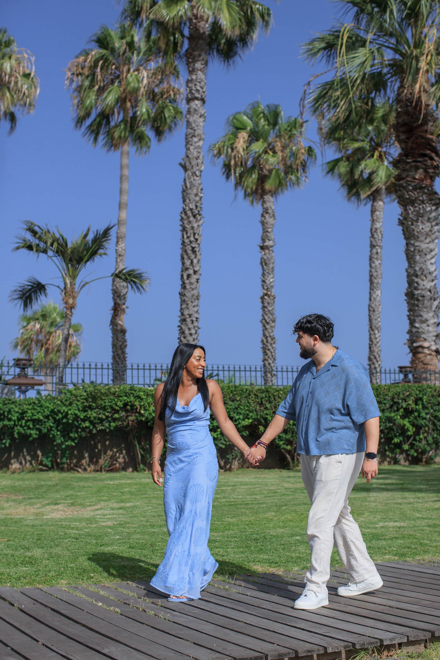 The last steps before the proposal, palms towering overhead, Funchal, Madeira
