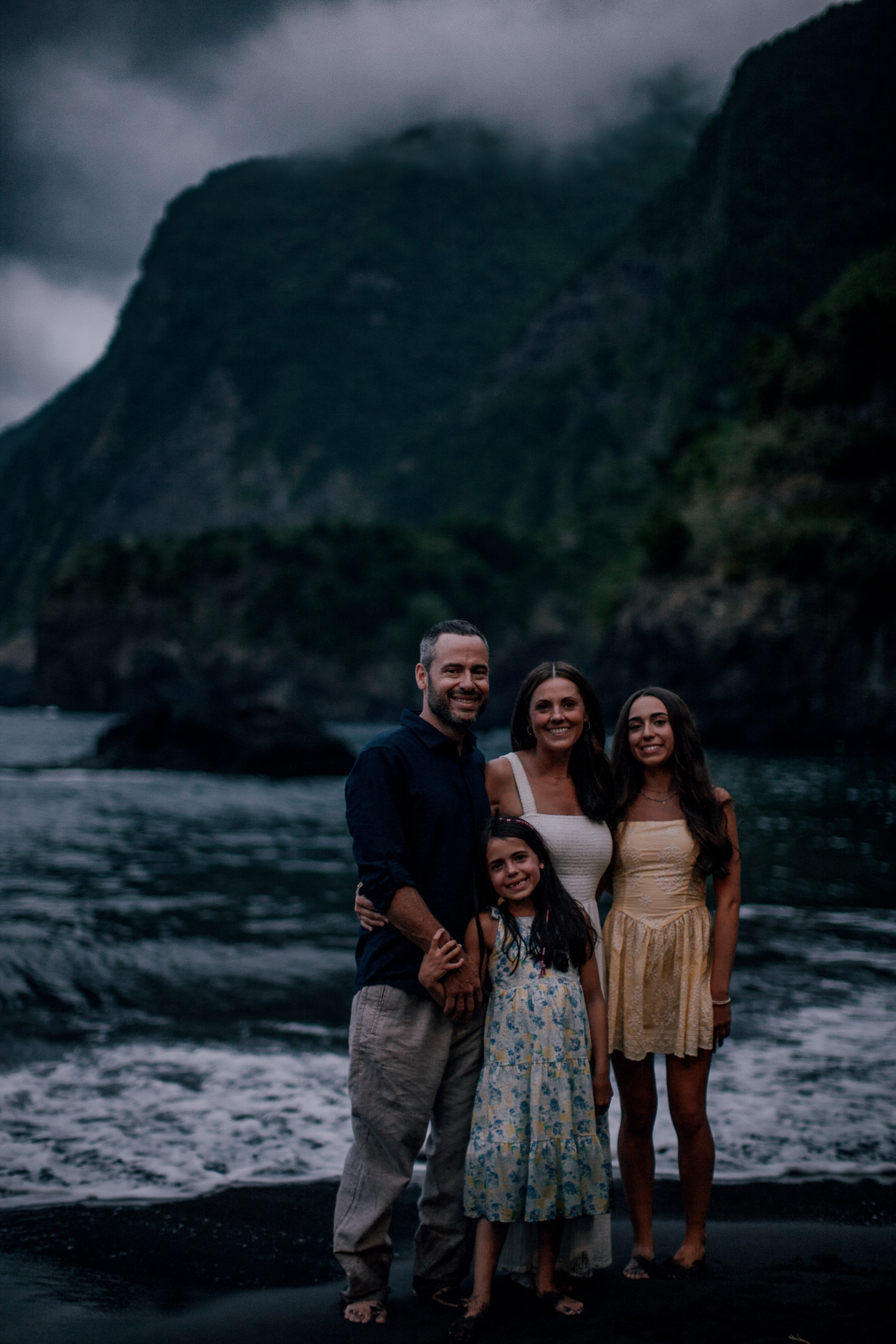 The family together in the last light of the evening, Seixal Beach, Madeira