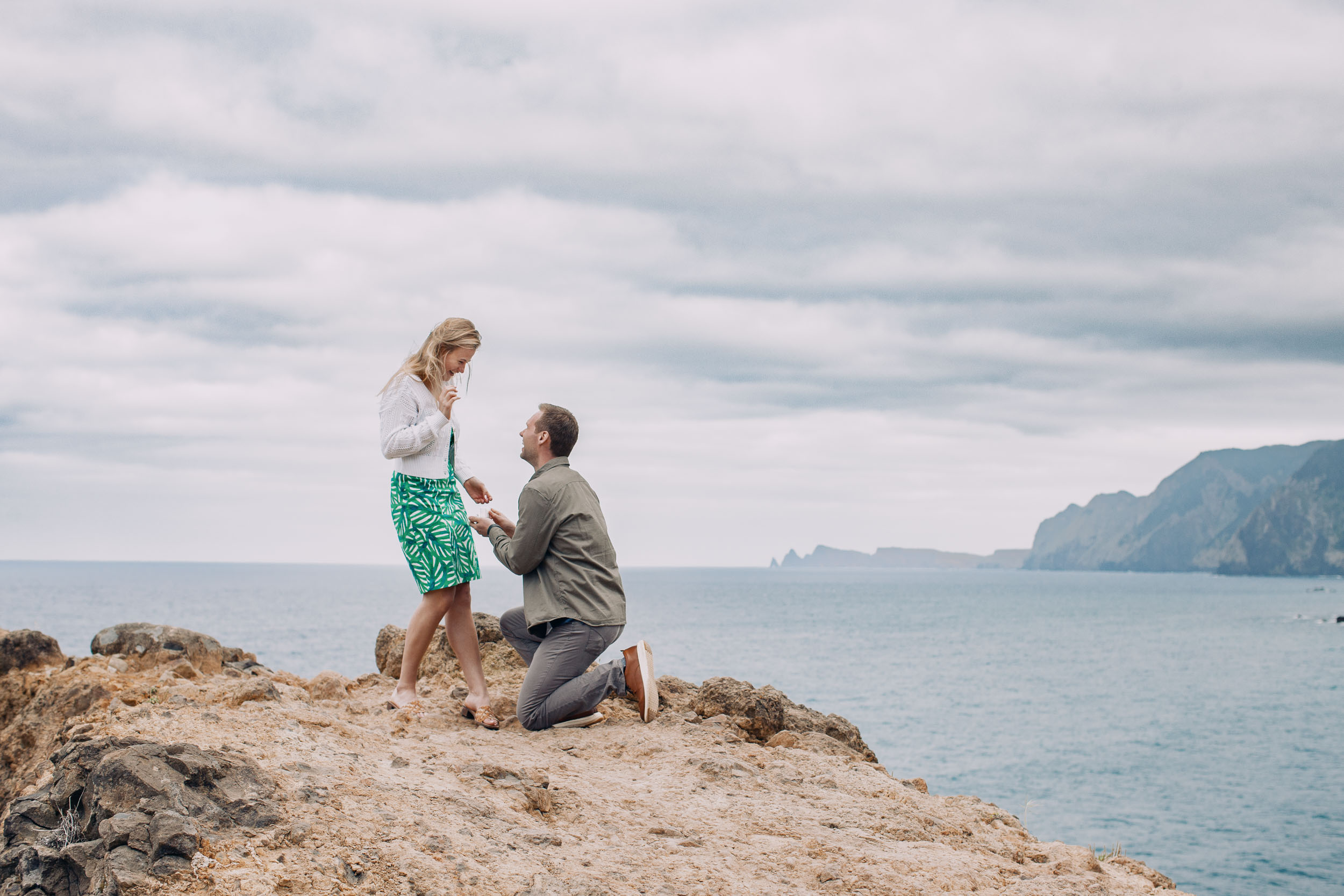 Newly engaged couple at Miradouro do Guindaste, Funchal, Madeira