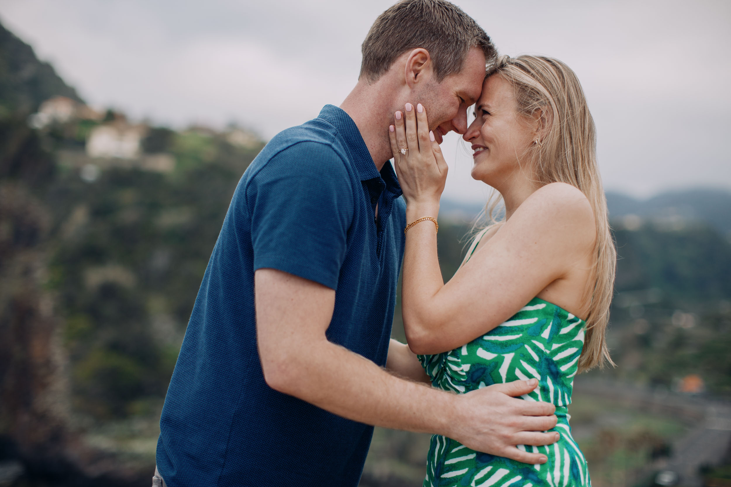 Newly engaged couple at Miradouro do Guindaste, Madeira
