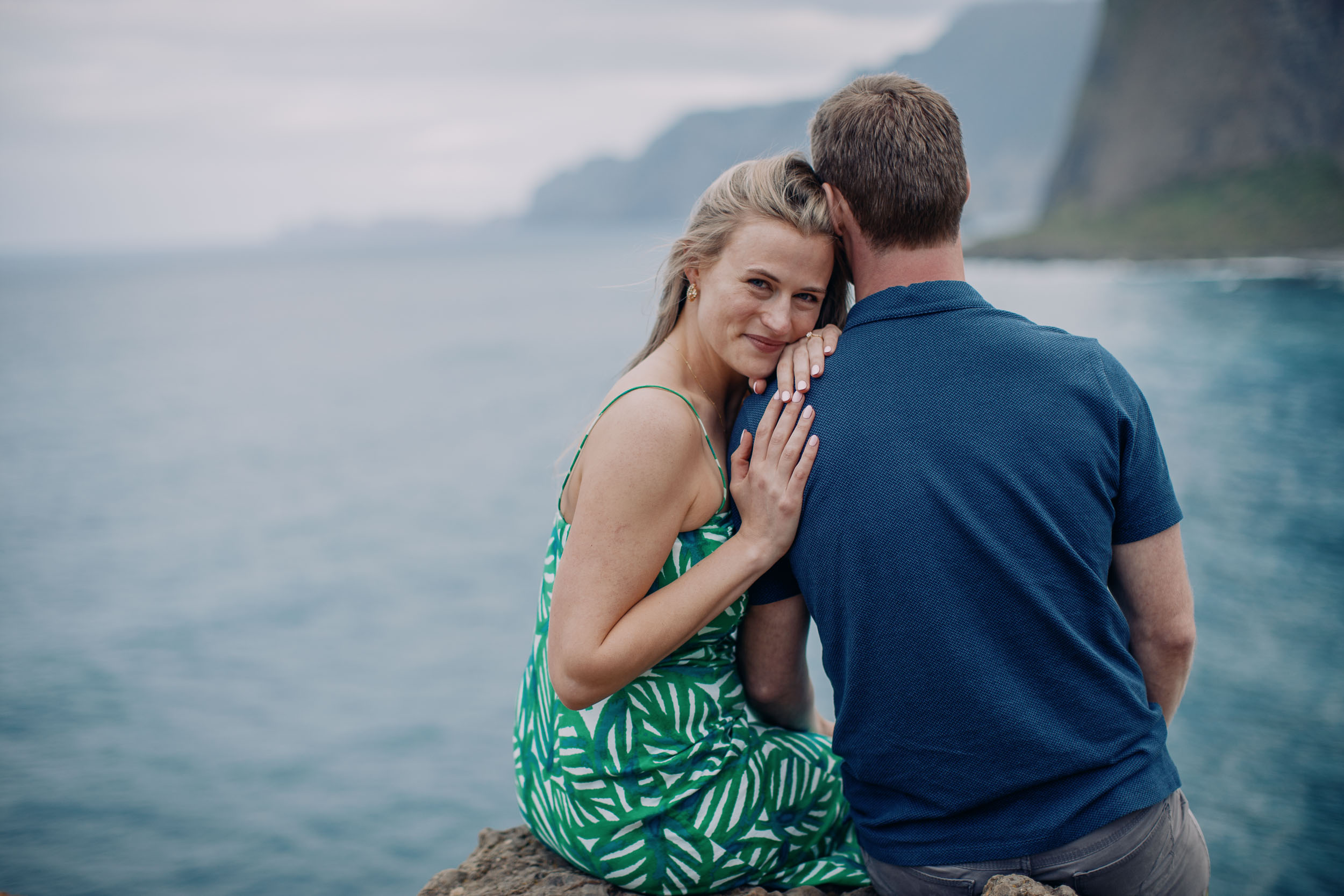 Newly engaged couple at Miradouro do Guindaste, Funchal, Madeira
