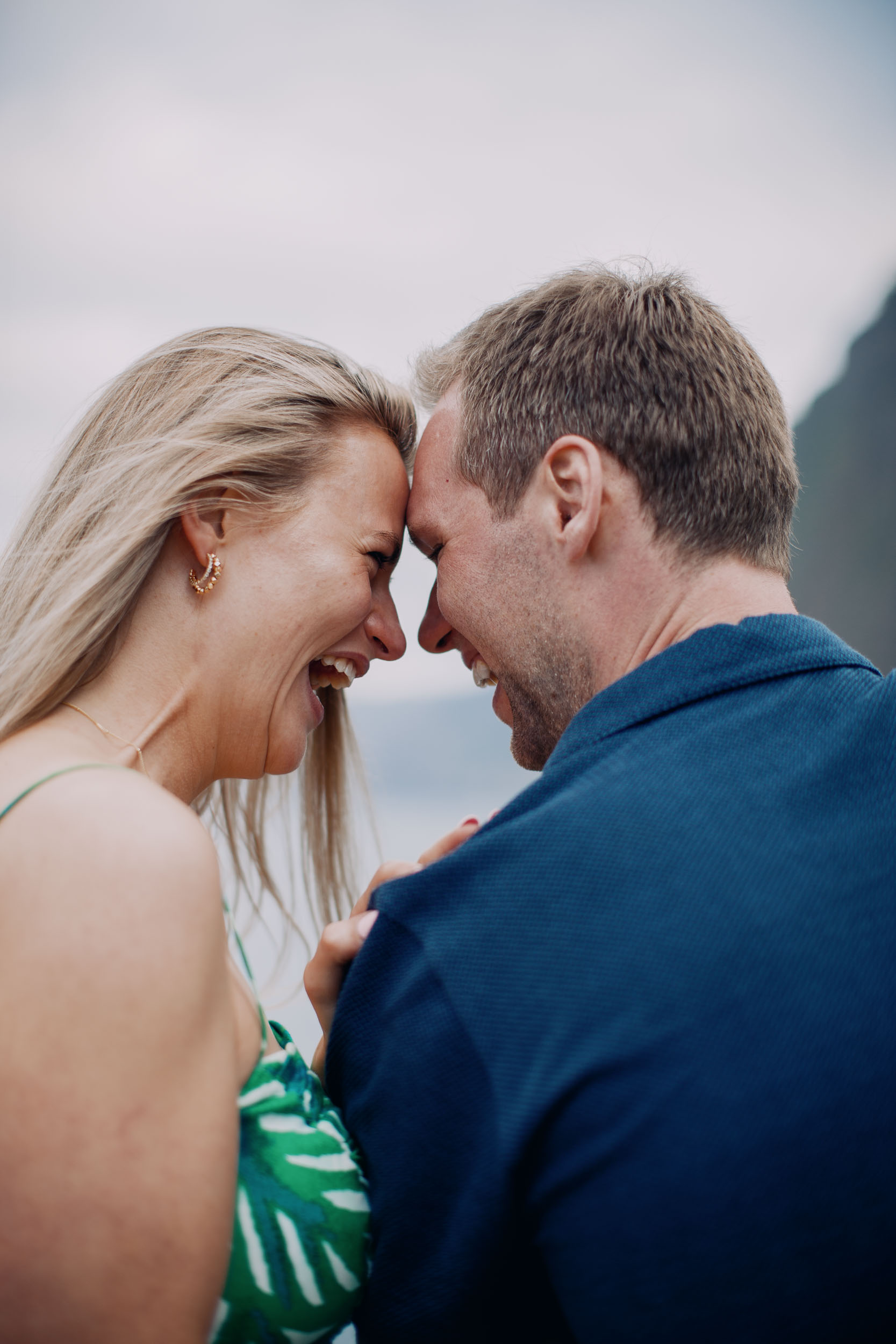 Newly engaged couple at Miradouro do Guindaste, Madeira