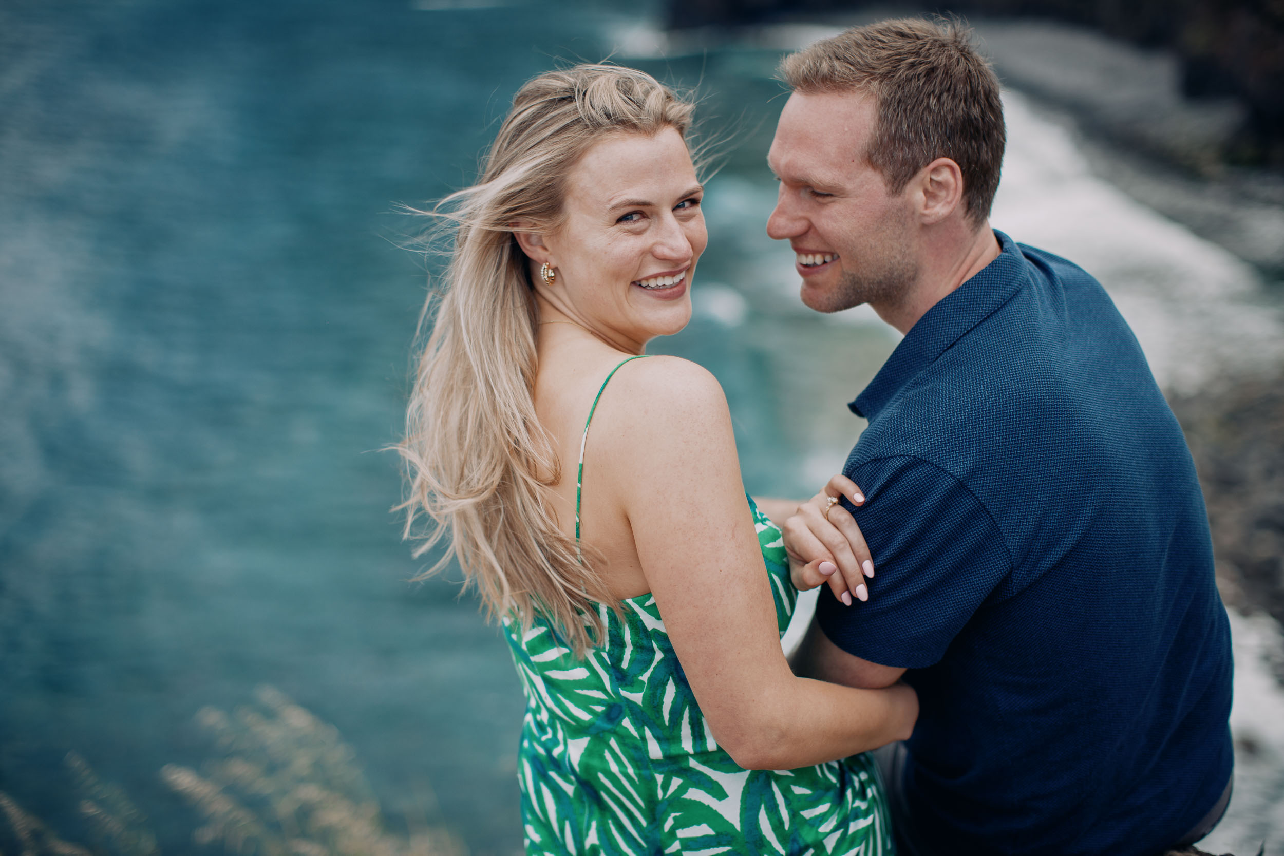 Newly engaged couple at Miradouro do Guindaste, Funchal, Madeira