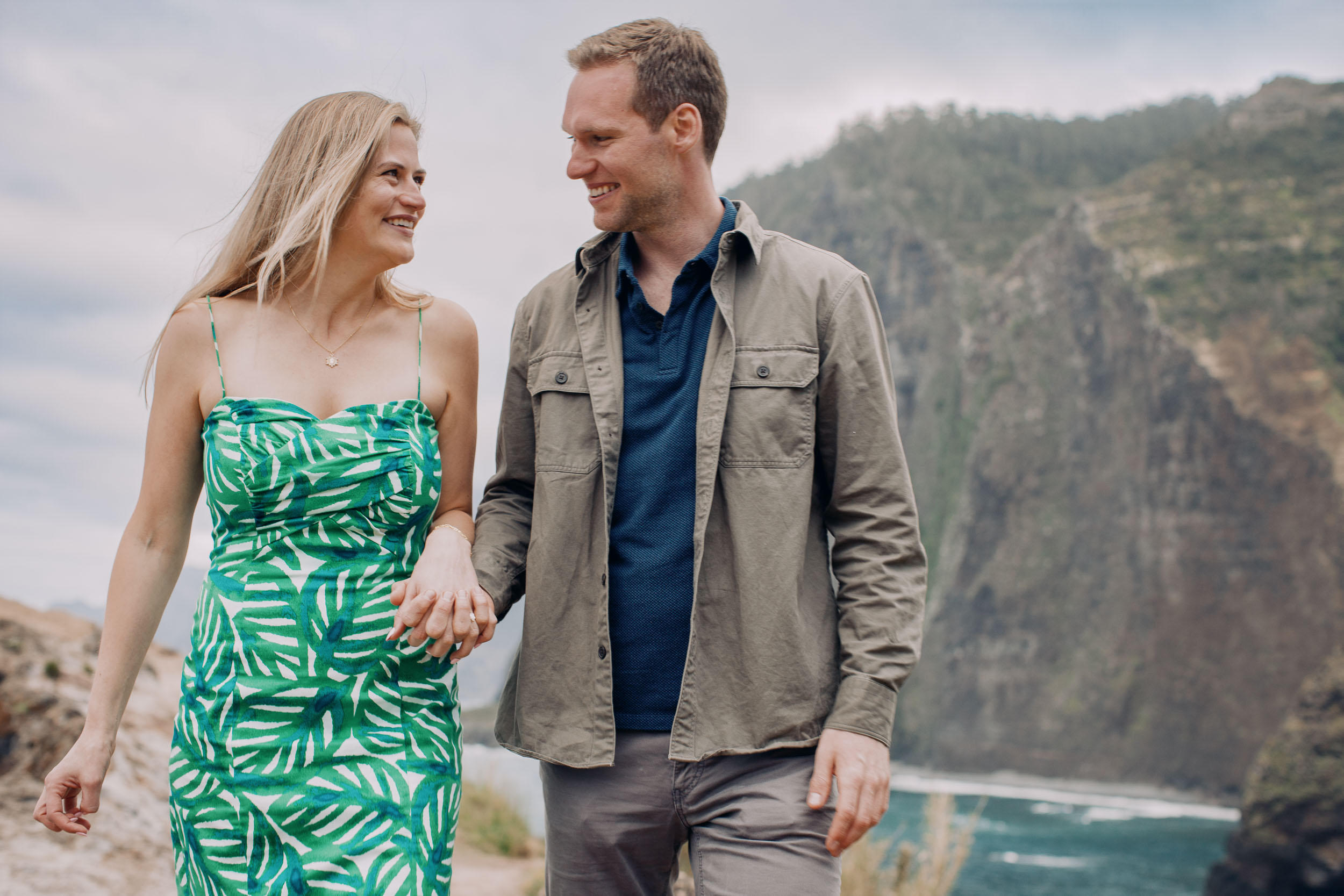 Couple at rocky coastline above Funchal, Madeira