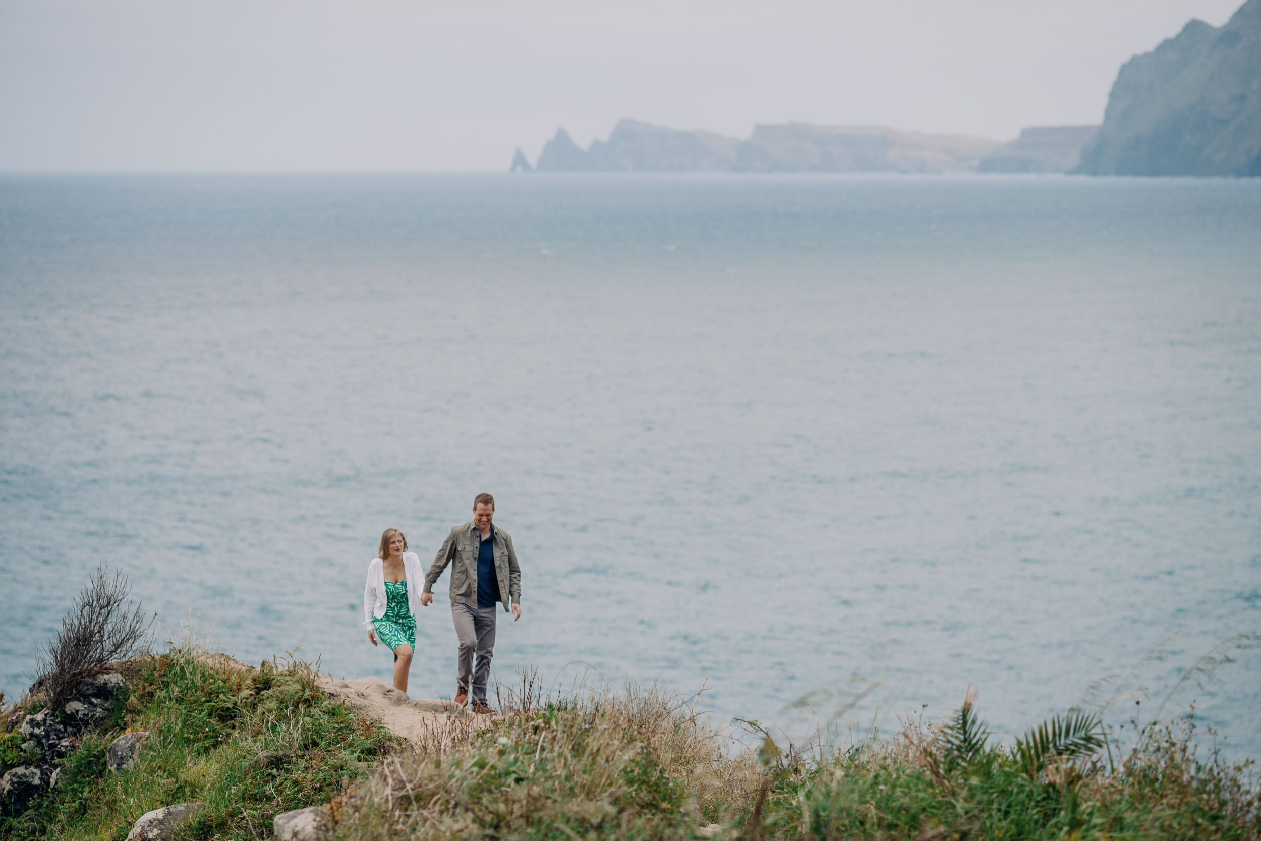 Newly engaged couple at Miradouro do Guindaste, Madeira