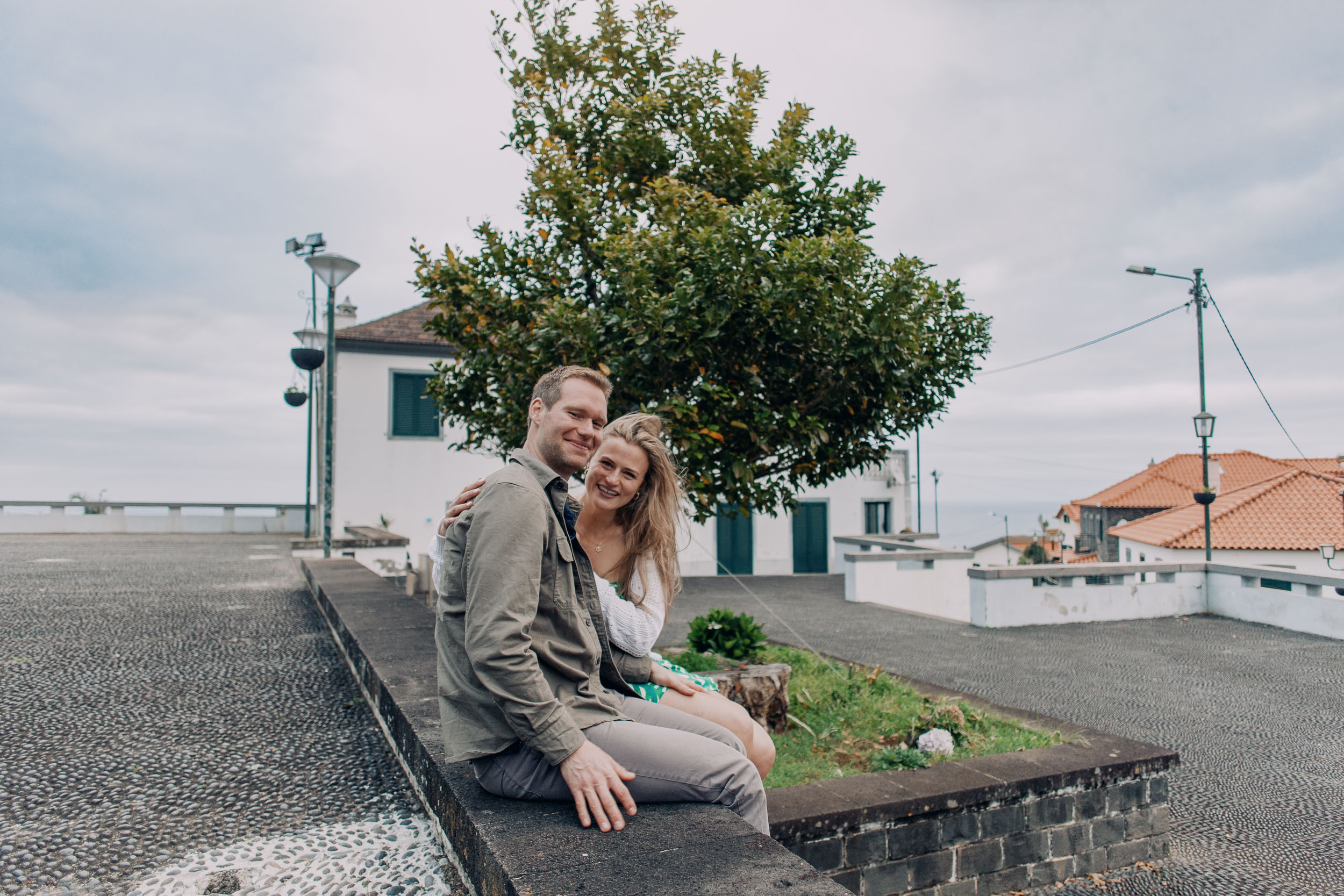 Newly engaged couple at Miradouro do Guindaste, Funchal, Madeira