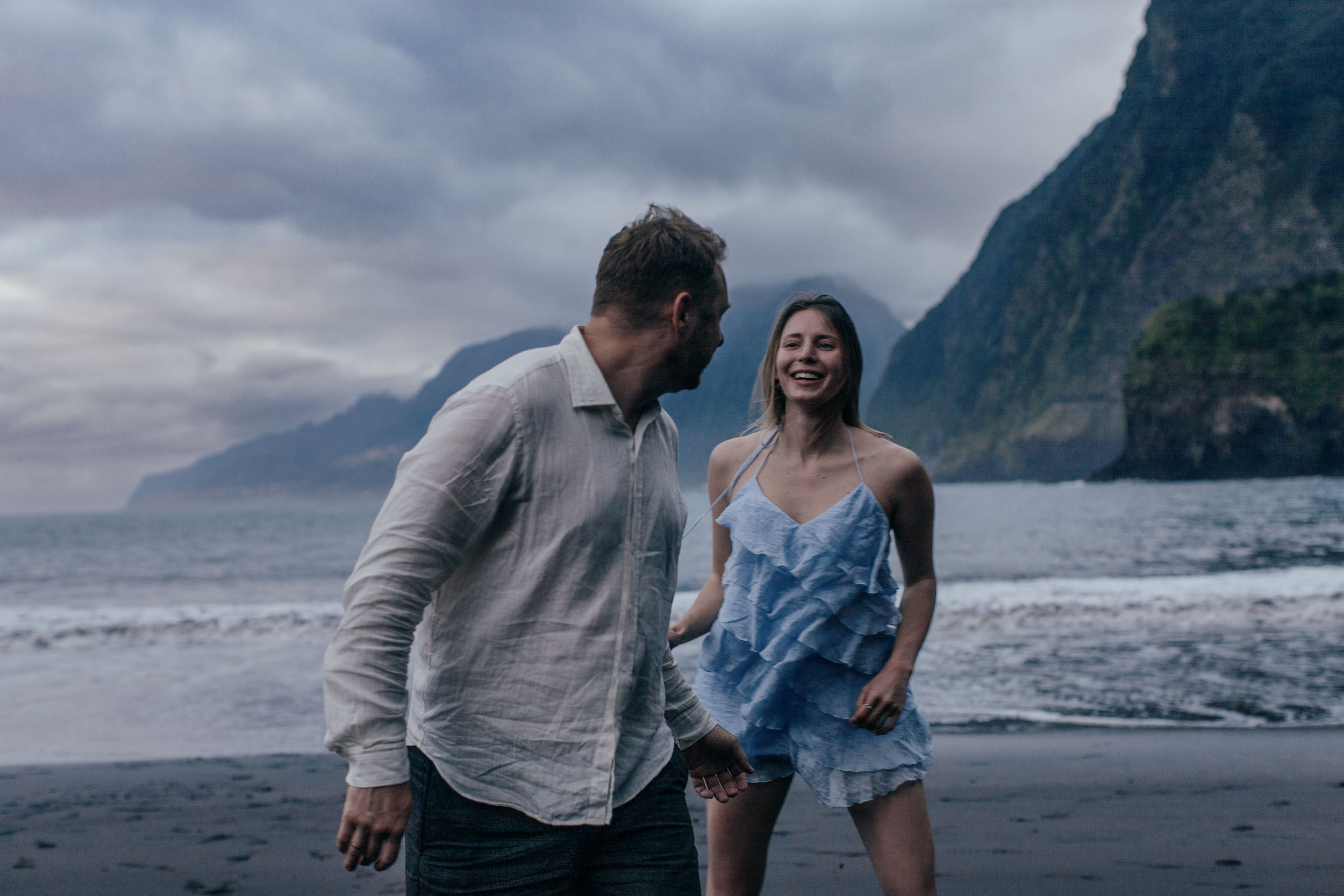 Black and white. Quiet moment between the couple, north Madeira coast